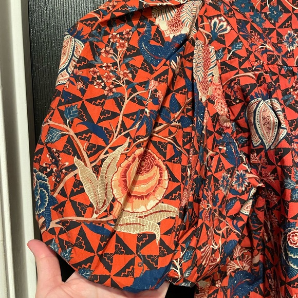 ULLA JOHNSON 100% Cotton Short Puff Sleeve Elise Hibiscus Floral Blouse 6 $495 - Picture 12 of 16